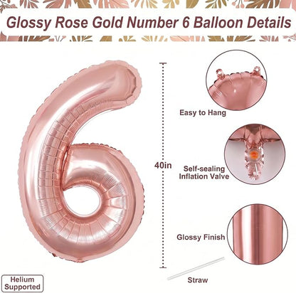 Rose Gold Number 6 Balloon 40 Inch, Luxurious Rose Gold Foil - Image 4