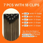 Full Shine Balayage Clip in Hair Extensions Remy Human Hair 14 Inch 120 Grams Hair Extensions Clip ins Double Weft Dark Brown Ombre Brown With Honey Blonde Straight Hair 7 Pcs