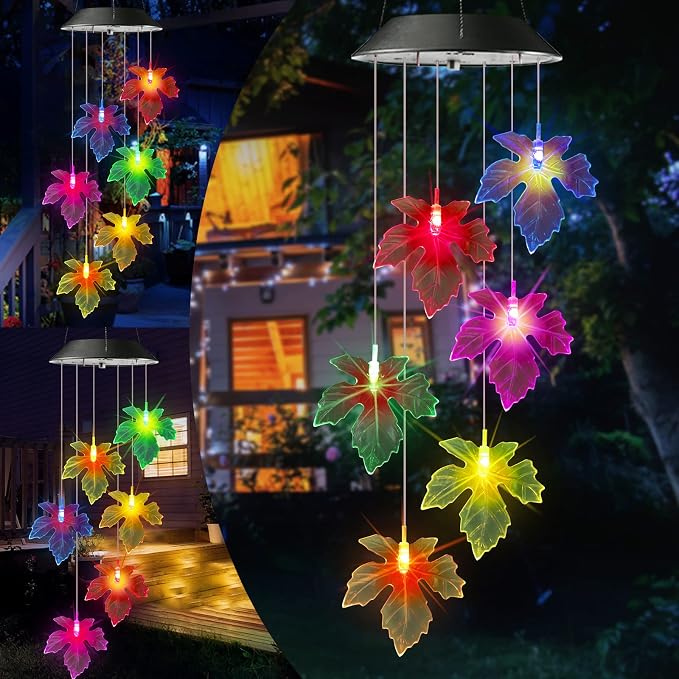 Toodour Solar Wind Chimes, Color Changing Maple Leaf Wind Chime | LED Mobile by Toodour
