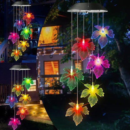 Toodour Solar Wind Chimes, Color Changing Maple Leaf Wind Chime | LED Mobile by Toodour
