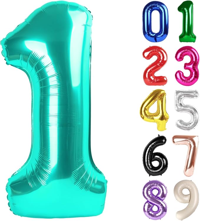 1 Balloon - Teal Birthday Number Balloons, 40 Inch Decorations Men Women | Teal by ALPHADELTAPI