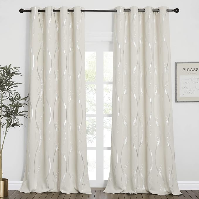 NICETOWN Blackout Curtains for Bedroom, Foil Printed Wave Lines Energy Saving - Image 2