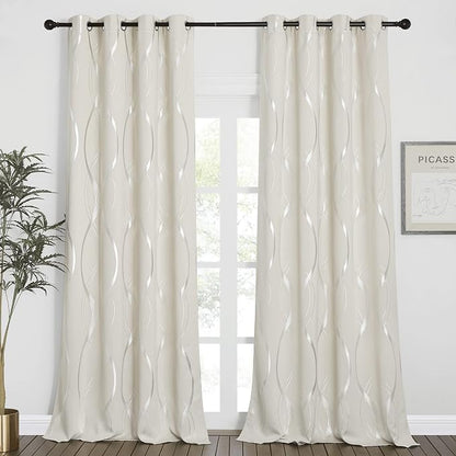 NICETOWN Blackout Curtains for Bedroom, Foil Printed Wave Lines Energy Saving - Image 2