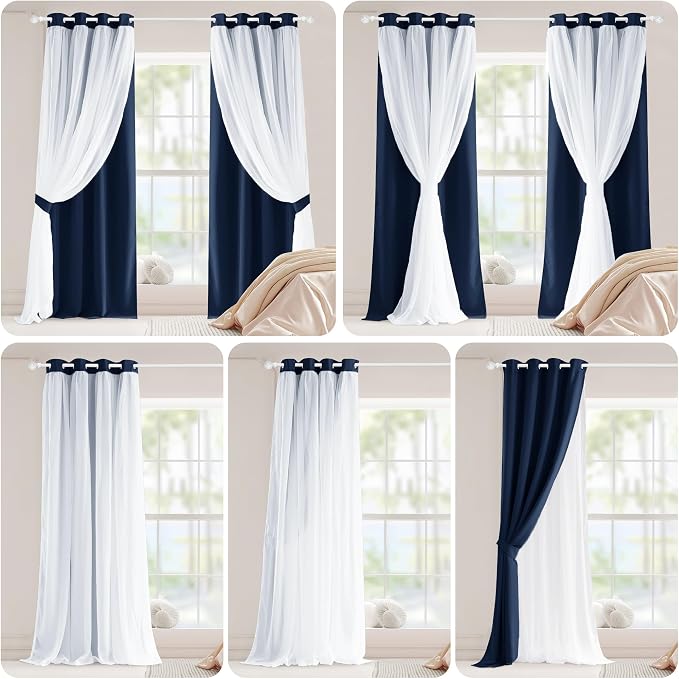 PONY DANCE Navy Blue Double Layered Curtains - Image 7