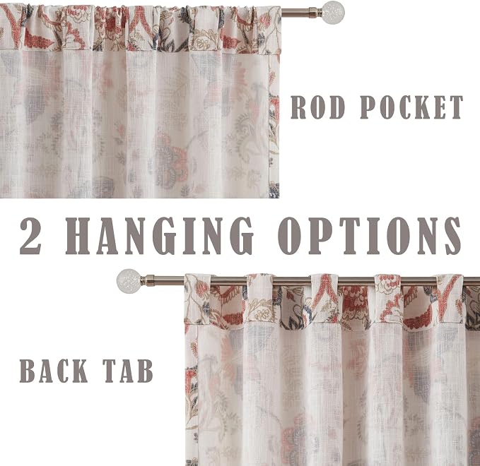 Kayne Studio Botanical Print Semi Sheer Curtains Navy Red Floral Leaf Farmhouse - Image 4