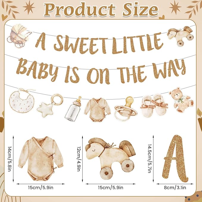 Neutral Gold Baby Shower Party Decorations Boho Beige Baby Shower Banner - Image 2