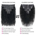 Seamless Curly Clip in Hair Extensions Real Human Hair Brazilian Virgin Human Hair Clip in Extensions 8Pcs Seamless Clip ins for Black Women with 18Clips PU Skin Weft 120g 18inch Natural Black