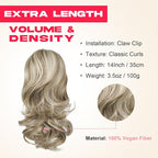 Ponytail Extension - 14" Claw Clip in Ponytail Hair Extensions Natural Soft Synthetic Layered Wavy Pony Tail Hair Pieces for Women - Ash Brown with Highlights