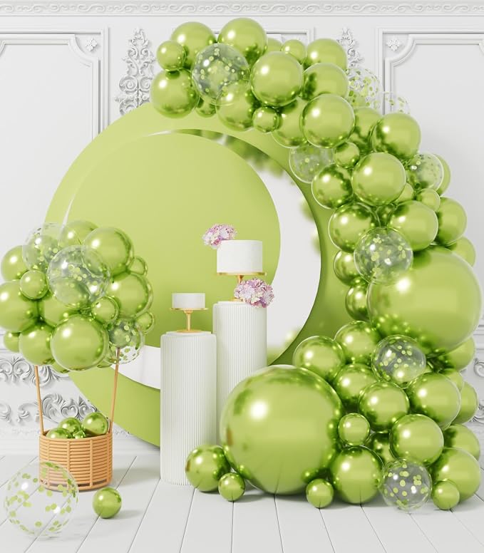 AULE 100Pcs Metallic Lime Green Balloons 18/12/10/5 Inch Different Sizes | - Image 4