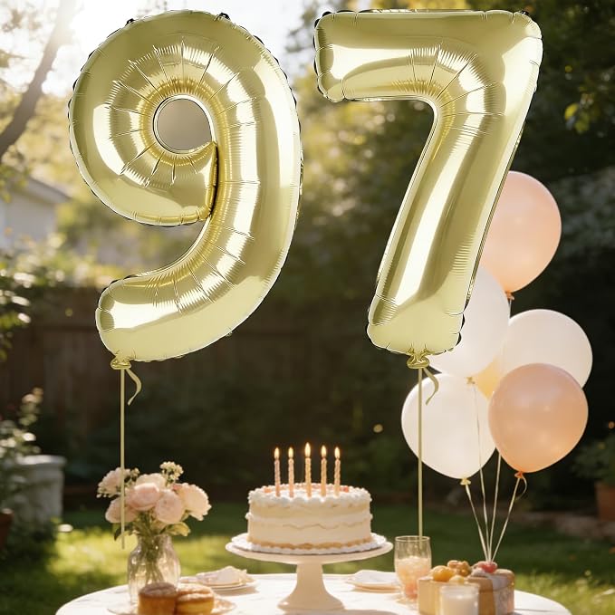 40 Inch Number 97 Balloons for 97th Birthday Party Decorations, 0-100 Champagne - Image 3