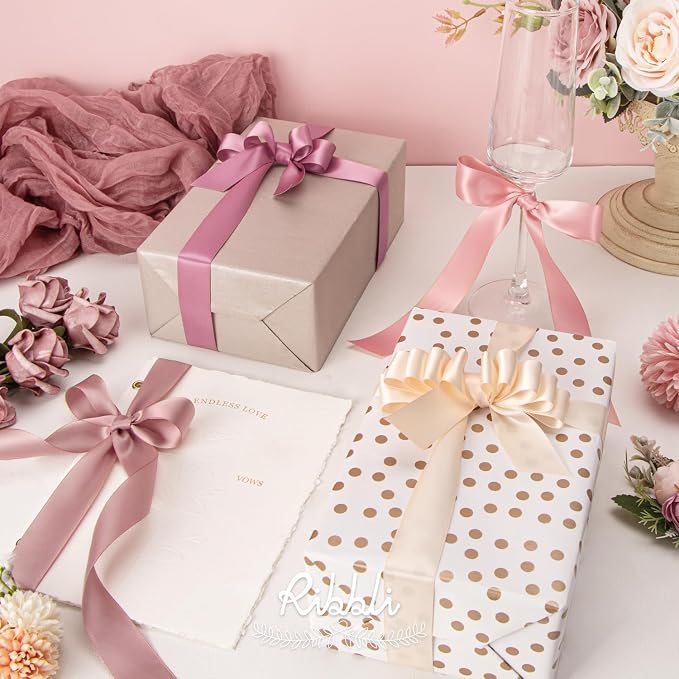 Ribbli Dusty Rose Satin Ribbon 1 Inch x 4 Rolls Total 40 Yards, Double Faced - Image 3