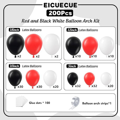 Red and Black White Balloons Garland Arch Kit 200Pcs - Image 2