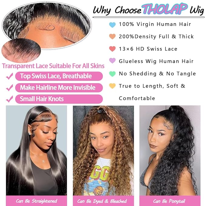 32 Inch 13x6 Deep Wave Lace Front Wigs Human Hair 200 Density 13x6 HD Lace Front Wigs Human Hair Pre Plucked Deep Curly Glueless Wig 100% Virgin Human Hair Lace Front Wigs for Women