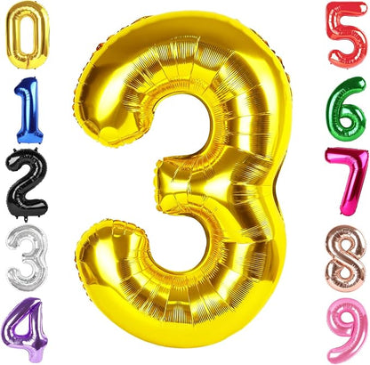 40 Inch Gold Number 3 Balloon Birthday Party Decorations by Hadoife