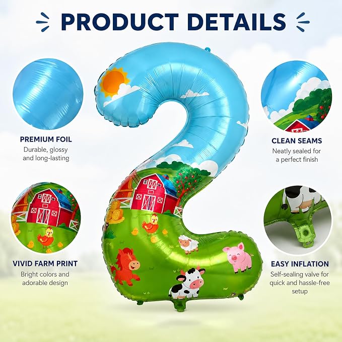 40'' Farm Number 2 Balloon, Farm Animal Birthday Decorations, Farm Barnyard 2nd - Image 3