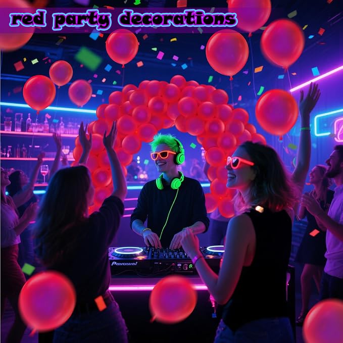 100 Pcs UV Neon Red Balloons 12 inch Neon Party Supplies, Glow in the Dark - Image 6