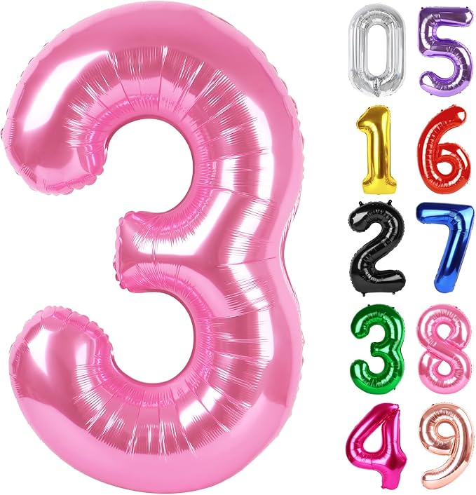 Pink Number 3 Balloon 40 Inch, 3rd Birthday Party Decorations Men Women | Foil by IWERP