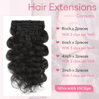 Clip in Hair Extensions Real Human Hair Body Wave 1B Natural Black Clip in 100% Brazilian Remy Human Hair Extensions 8pcs Per Set with 18 Clips Double Weft 20 Inch 105g/3.6oz