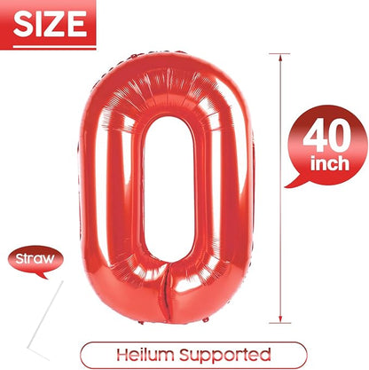 0 Balloon - Red Birthday Number Balloons, 40 Inch Decorations Men Women | Red - Image 5