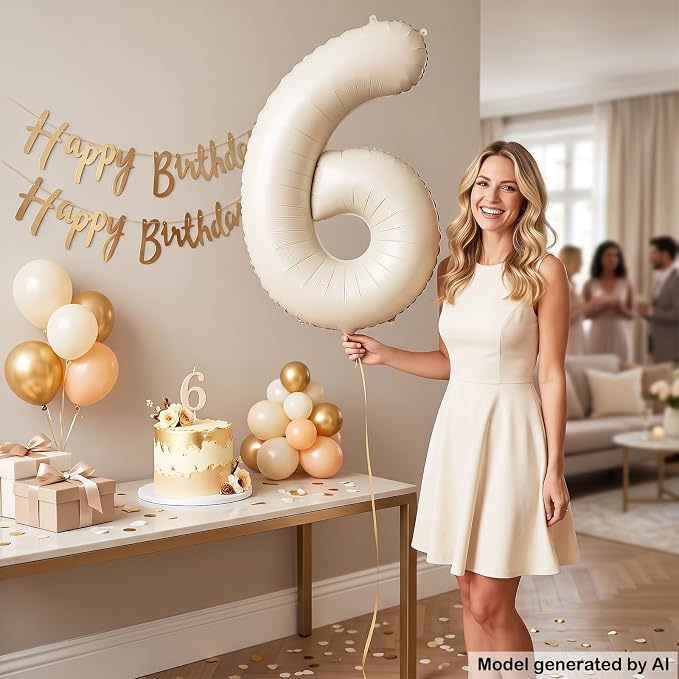 40 Inch Cream Foil Number 6 Balloon - Image 3