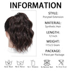 Ponytail Extension-12 Inch Drawstring Ponytail Hair Extensions for Women Synthetic Curly Wavy Fake Pony Tails Hair Pieces for Daily Party Use (Brown)