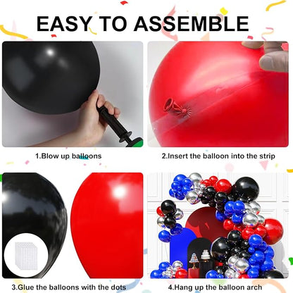 Black and Red Blue Balloon Arch Kit, Birthday Party Balloons | Different Sizes - Image 3