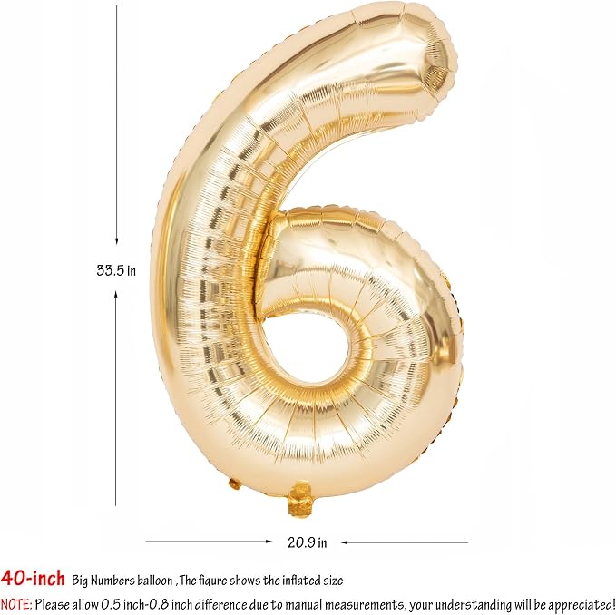 40 Inch Light Gold 6 Number Balloons Large Champagne Gold Number | White Gold - Image 2
