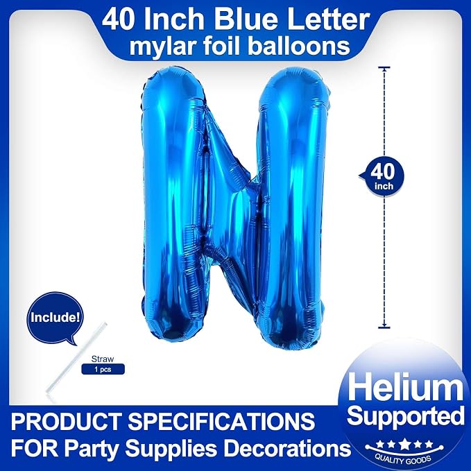 40 Inch Blue Letter N Balloons, DIY Phrase Foil Alphabet Letter N Balloons DIY - Image 2
