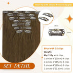 Full Shine Seamless Clip in Hair Extensions Human Hair Medium Brown Hair Extension Clip ins Straight PU Weft for Short Hair Ease of Use 12 Inch 95 Grams 8 PCS