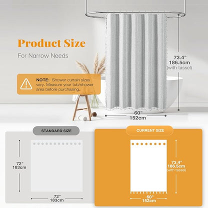 60x72 Boho Farmhouse Linen Heavy Duty Shower Curtain Set, 330GSM Linen Blend - Image 3
