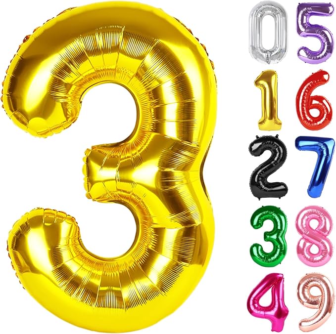 Gold Number 3 Balloon 40 Inch, 3rd Birthday Party Decorations Men Women | Foil by IWERP