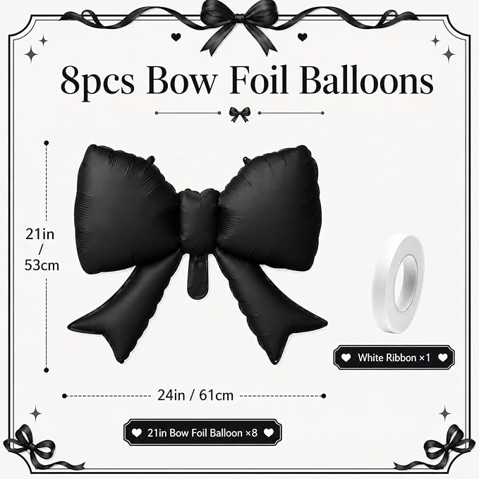 8Pcs Black Bow Foil Balloons, 21Inch Black Bow Shaped Balloons - Image 2
