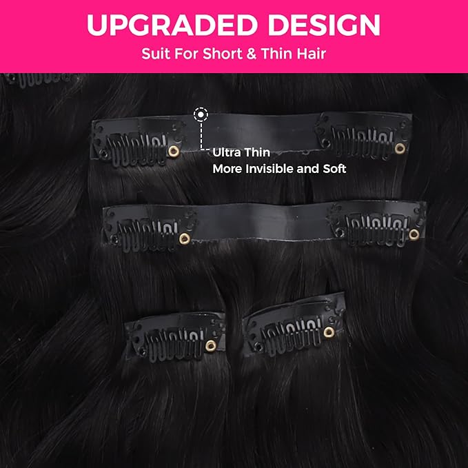 Lashey Seamless Clip in Hair Extensions Human Hair 150g 9pcs 20 Inch Body Wave #1 Jet Black Clip in Hair Extension for Women Natural Hair Extension
