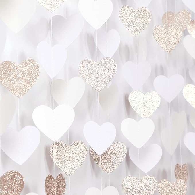 Champagne-Gold Milky-White Birthday Party-Decorations Heart-Garland - 52ft by Burgleda