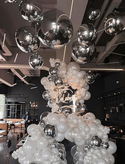 Silver Foil Balloons, 4D Round Mylar | Metallic Silver Inflatable Mirror - Image 2