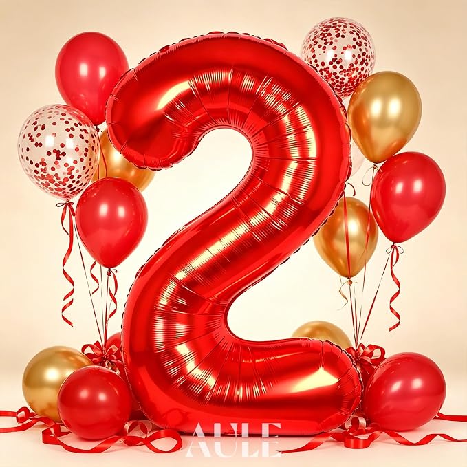 AULE 40 Inch Red 2 Balloon Number Foil 0-9 Birthday Big Numbers | Birthday - Image 2