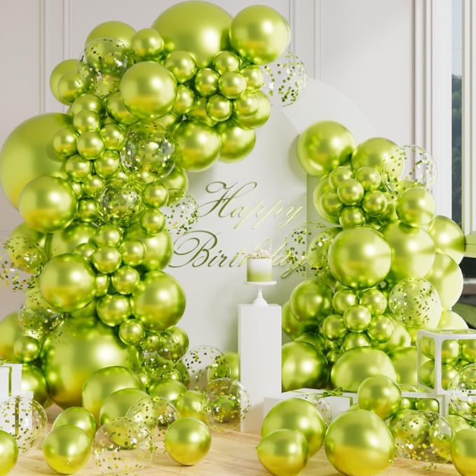 AULE 100Pcs Metallic Lime Green Balloons 18/12/10/5 Inch Different Sizes | by AULE