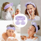 Face Wash Headband and Wristband Set, 1 Set, Purple, Microfiber, for Women, Hairband Set, Keep Hair Dry, Prevent Water from Running Down Arms during Face Washing, 1 Count