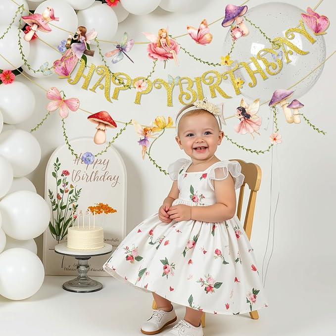 SUNBEAUTY Fairy Birthday Party Banner Fairy Party Decorations Fairy First - Image 6