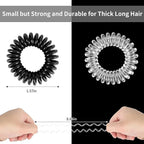 79STYLE 50Pcs Spiral Hair Ties Black Clear Coil Hair Ties Phone Cord Plastic Ponytail Holders Bulk Clear Hair Coils For Women Gris Thin Thick Curly Hair (Black and Transparent)