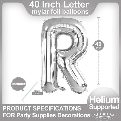 40 Inch Silver Letter R Balloons, DIY Phrase Foil Alphabet Letter R Balloons - Image 2