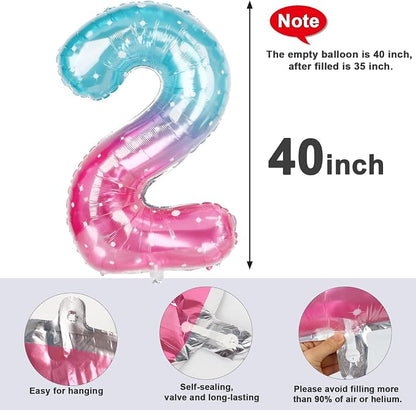 2 Balloon Numbers Birthday Decorations, 40In Pink Purple Blue Balloons | - Image 5