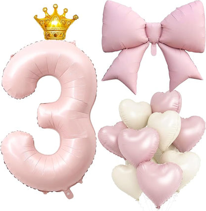 LilyZheng Pastel Pink Number 3 Foil Balloon Set, Baby Pink 3 Balloon & Bow by LILYZHENG