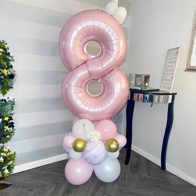 Pastel Pink 8 Balloons, Self Inflating Digit 8 Balloons - Image 4