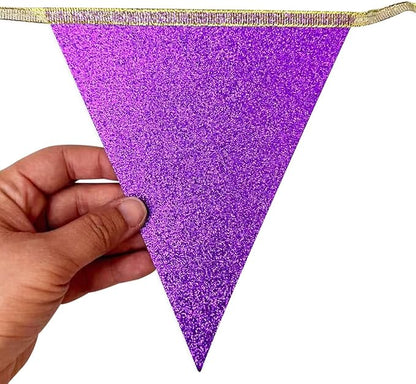 30Ft Purple Gold Party Decoration Pennant Banner Flag Hanging Glitter Paper - Image 4