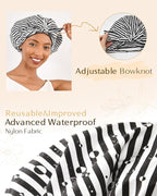 Yanibest Shower Cap for Women Reusable Waterproof, Adjustable Non-Slip Shower Hair Cap, Washable Bath Hat for Long Hair