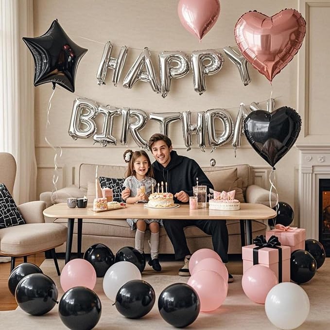 27 Pcs Pink Silver Black Birthday Decorations, 3D Letters Multi Color Happy - Image 4