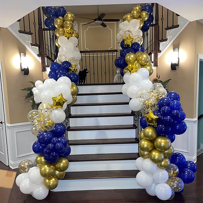 Balloons Royal Blue White Gold Balloons - Image 2