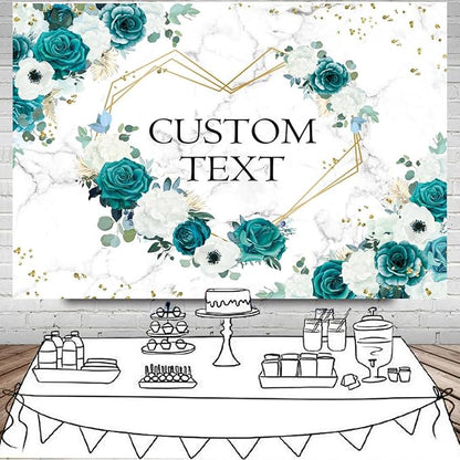 AIBIIN 10x7ft Custom Green Mr and Mrs Floral Backdrop Teal Wedding Photography - Image 3