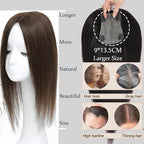 Hair Toppers for Women Real Human Hair, 360° 3D Human with Thinning Upgrade Middle Part Clip in Bangs Topper Hair Pieces for Women Daily(Medium Brown, 18 Inch-3D-Side)